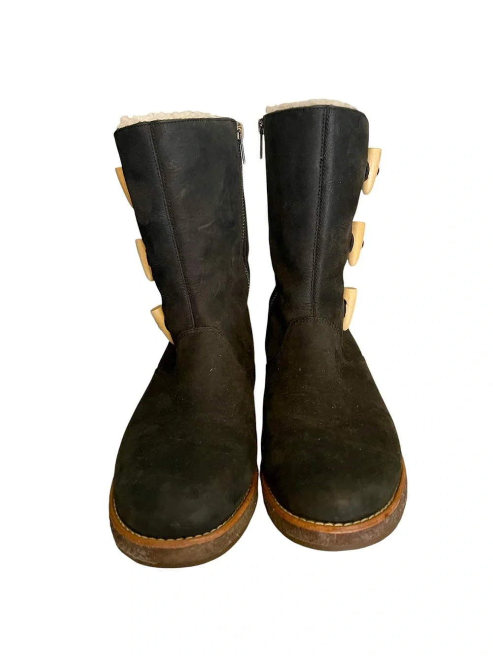 Ugg Size 7 Espresso Brown Leather Boots with Toggles